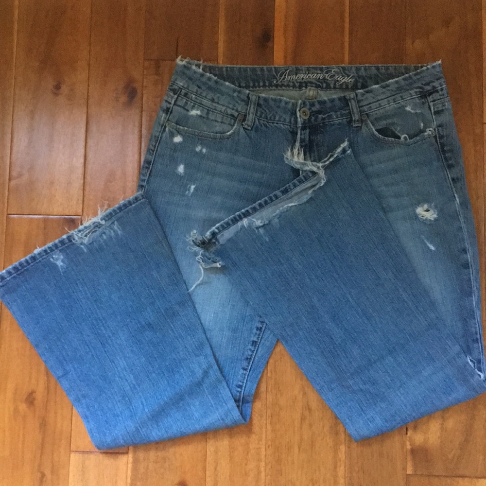 American Eagle Outfitters Distressed Light Blue Flare Jeans